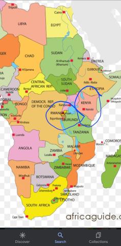 Map with Kenya and Rwanda circled